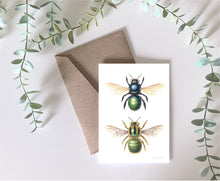 Load image into Gallery viewer, Metallic green carpenter bee card
